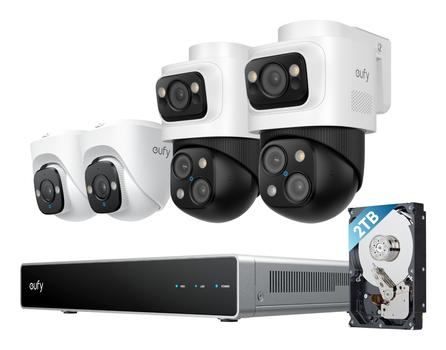 EUFY NVR Security System S4 overvåkningssystem 8-kanals NVR med 2 PoE Bullet-PTZ-kamera og 2 PoE Turret-kamera (E8E00325)