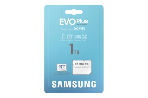 SAMSUNG EVO Plus microSDXC 1TB +SD adapter UHS-I U3 Full HD & 4K UHD up to 160MB/s transfer speed memory card 2024 (MB-MC1T0SA/EU)