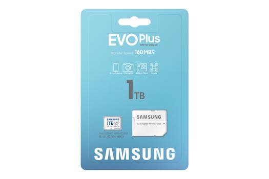 SAMSUNG EVO Plus microSDXC 1TB +SD adapter UHS-I U3 Full HD & 4K UHD up to 160MB/s transfer speed memory card 2024 (MB-MC1T0SA/EU)