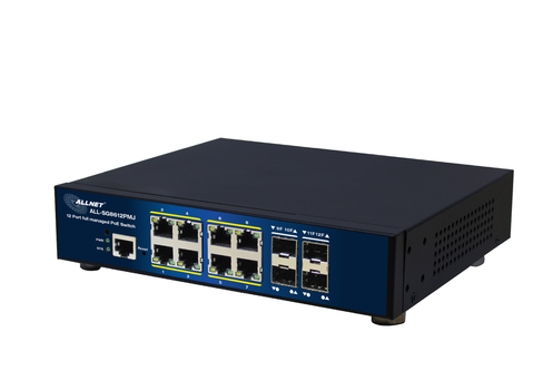 ALLNET Switch full managed Layer2+ 12 Port • 8x GbE • PoE Budget 300W • 8x PoE at • 4x SFP • 10 & 19 • Fanless • JSON API • ALL-SG8612PMJ (ALL-SG8612PMJ)