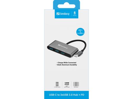 Sandberg USB-C to 3xUSB 3.0 Hub + PD (136-03)