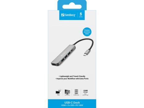 SANDBERG USB-C Dock HDMI+3xUSB+PD 100W (136-32)