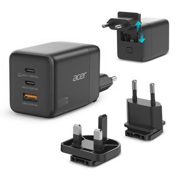 ACER GaN charger 2xUSB-C 1xUSB-A ports black 100W Removable plugs (HP.DSCAB.019)