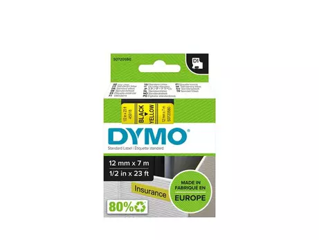 DYMO D1 12mm 1pk, Sort/Gul (S0720580)