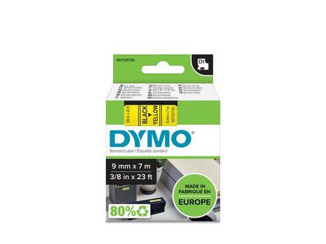 DYMO D1 märktejp standard 9mm, svart på gult, 7m rulle (S0720730)