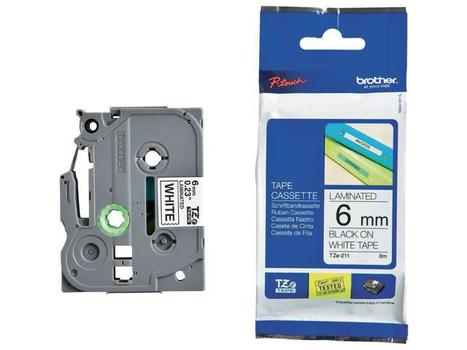 P-TOUCH Tape BROTHER TZe-211 6mmx8m sort på hvit (TZ211)