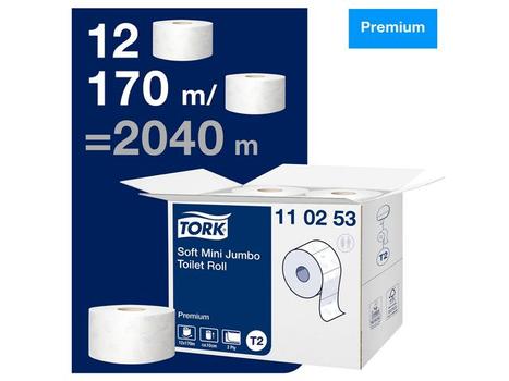 TORK Toiletpapir Tork Premium Jumbo Mini Soft T2 2-lags Hvid Krt/12 (110253)