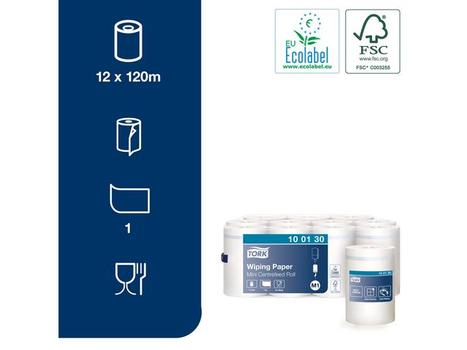 TORK Aftørringspapir Mini M1 Standard, Hvid, 120 M. (11 rl) (100130)