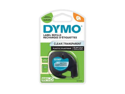 DYMO Letratag plastiktape,  sort på klar, 12mm x 4m Roll, selvklæbende (S0721530)