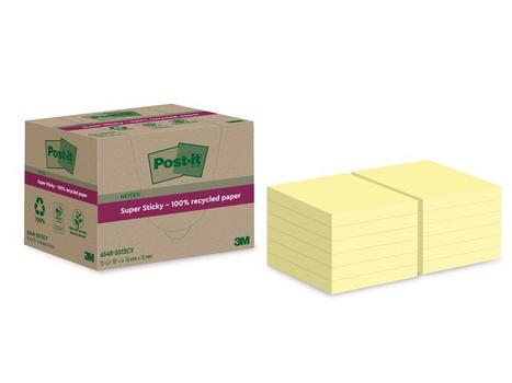 POST-IT Super Sticky Recycled notesblok 76x76mm gul 12stk (654 RSS12CY)