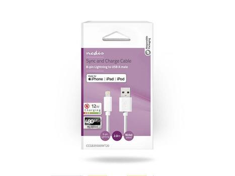 NEDIS Kabel NEDIS USB til lightning 2m (CCGB39300WT20)
