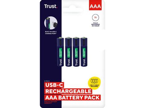 TRUST Batteri TRUST USB-C Oppladbare AAA (4) (25671)