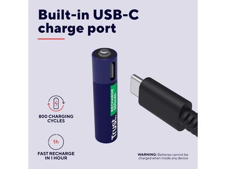 TRUST Batteri TRUST USB-C Oppladbare AAA (4) (25671)