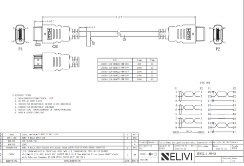 Elivi HDMI 2.1 8K@60 1 m HDMI 2.1 48Gbps HDMI kabel v2.1 (ELV-HDMI21-MM-010)