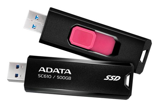 A-DATA SC610 500GB Pocket Size External SSD, USB Retractable Design (SC610-500G-CBK/RD)