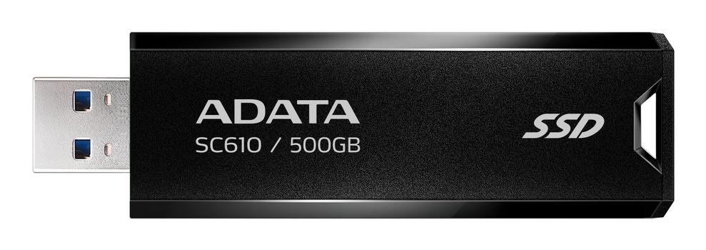 A-DATA SC610 500GB Pocket Size External SSD, USB Retractable Design (SC610-500G-CBK/RD)