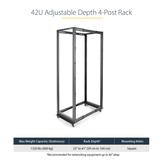StarTech 42U 19" Open Frame Server Rack, 4 Post Adjustable Depth 23-41" Mobile, Free Standing Rolling Network/ Computer Equipment Data Rack, Dell PowerEdge,  HP ProLiant ThinkServer - Adjustable Server Rack (4PO (4POSTRACK42)