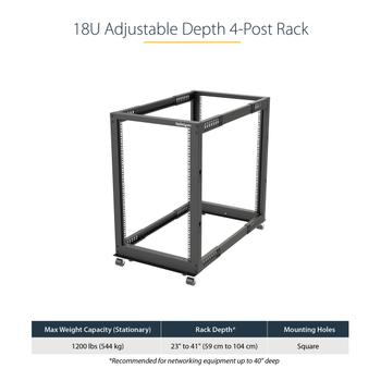 STARTECH 18U OPEN FRAME RACK - 4 POST - 22-40 IN. ADJUSTABLE DEPTH RACK (4POSTRACK18U)