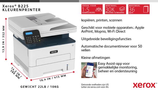 XEROX B225 - multifunksjonsskriver - S/H - laser (B225V_DNI)