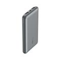 BELKIN BoostCharge - Power bank - 10000 mAh - 15 Watt - 3 A - 3 utdatakontakter (2 x USB, USB-C) - på kabel: USB-C - rymdgrå