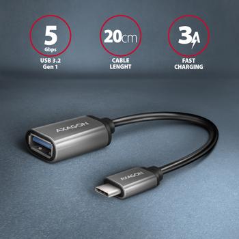 AXAGON RUCM‑AFAC USB‑C (M) auf USB‑A (F) Kabeladapter,  20 cm, USB 3.2 Gen 1, 3 A, Aluminium (RUCM-AFAC)