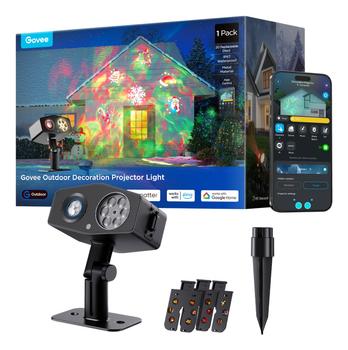 GOVEE utendørs dekorasjonsprojektorlys Smart utendørs RGB-laser + aurora, 16 mønstre, 50+ scener, app-/ stemmekontroll (H7071311)