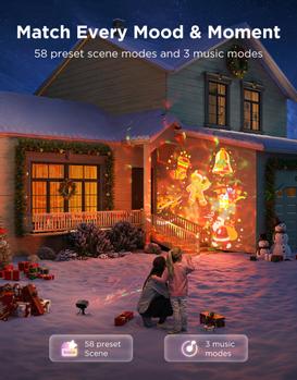 GOVEE utendørs dekorasjonsprojektorlys Smart utendørs RGB-laser + aurora, 16 mønstre, 50+ scener, app-/ stemmekontroll (H7071311)