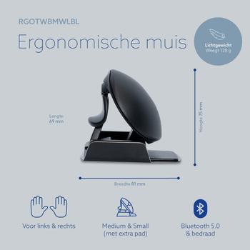 R-GO Tools Twister Break Ambidexter Mouse (165-185mm),  Wireless (RGOTWBMWLBL)