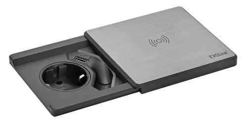 KENSON Square80 silver - 1x socket 1x usb - c charger qi wireless (KAS159270024800)