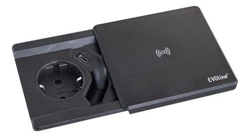 KENSON Square80 black - 1x socket 1x usb - c charger qi wireless (KAS159270024600)
