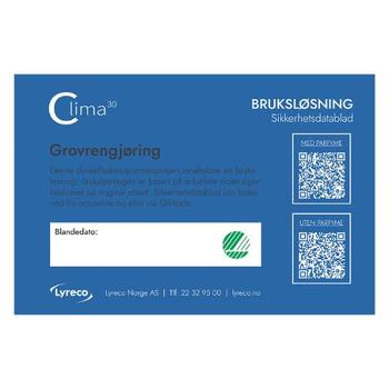 OEM Bruksetikett CLIMA30 Grovrengjøring (1316814-005)
