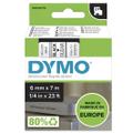 DYMO D1 märktejp standard 6mm, svart på transparent, 7m rulle (43610)