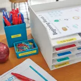 DYMO LetraTag plast-tape 12mm - blå med svart skrift - 4 meter (S0721650)