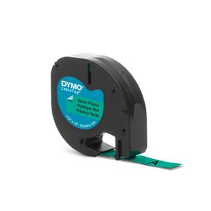 DYMO Letratag plastiktape,  sort på grøn, 12mm x 4m rulle, selvklæbende (S0721640)