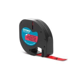 DYMO Letratag plastiktape,  sort på rød, 12mm x 4m rulle, selvklæbende (S0721630)