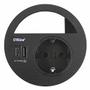KENSON Circle80 - black 1x socket 2x usb a+c 2.1a, gst18