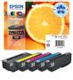 EPSON n Ink Cartridges,  Claria" Premium Ink, 33, Oranges, Multipack,  1 x 6.4 ml Black, 1 x 4.5 ml Yellow, 1 x 4.5 ml Photo Black, 1 x 4.5 ml Cyan, 1 x 4.5 ml Magenta, Standard (C13T33374510)