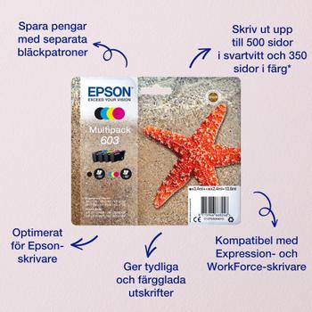 EPSON n Ink Cartridges,  603, Starfish, Multipack,  1 x 8.9 ml Black, 1 x 4.0 ml Cyan, 1 x 4.0 ml Magenta, 1 x 4.0 ml Yellow, Standard (C13T03A64010)