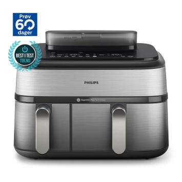 Philips Airfryer 5000 Dual Basket Nå kan du lage mat med ulike ingredienser på ulike måter uten å styre med flere gryter og panner (NA555/00)