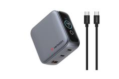 Verbatim 100W Mini GaN-lader m/display 3 utganger - 2x USB-C opptil 100W, 1x USB-A opptil 30W