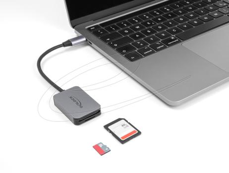 DELOCK USB-C Reader for SD/Micro SD cards, aluminium 3m cable (91009)