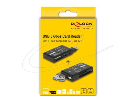 DELOCK USB 5 Gbps Card Reader for CF/ SD/ MicroSD/ MS/ M2/ xD (91758)