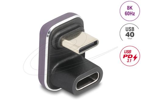 DELOCK USB-C Adapter 180° gewinkelt 40 Gbps PD 3.1 240 W Stecker zu Buchse U-Form 8K 60 Hz Metall (60737)