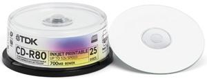 TDK CD-R 52X PRINT INK WHITE MATTE 25/FP (CD-R80PWWCBA25)