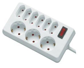 REV Socket line 9-fold 1,4 m w. switch white (00250101)