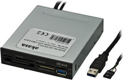 AKASA USB 2.0 minneskortläsare,  intern, 6 fack, USB 3.0, svart/vit (AK-0005)
