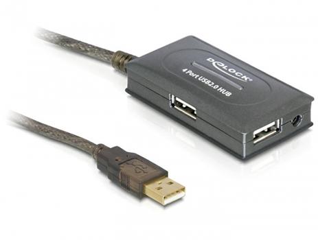 DELOCK USB Verlangerung aktiv USB2.0 + 4-Port Hub (82748)