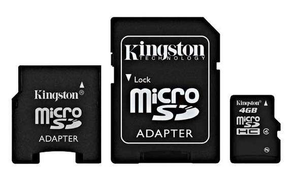 KINGSTON microSDHC Card 4GB, Class4, with adapter to miniSD and SD-card (SDC4/4GB-2ADP)