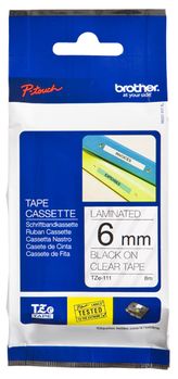 BROTHER Brother TZe111 Sort tekst / Klar tape 6 mm x 8 m tape - Original (TZe111)