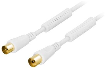 DELTACO antenna cable, 75 Ohm, ferrite cores, gold plated, 1m, white (AN-101)